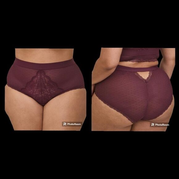 5X 28W Torrid Purple Brief Panty Lace Lingerie Mesh Dot Keyhole Plussize Boudior - Picture 1 of 7